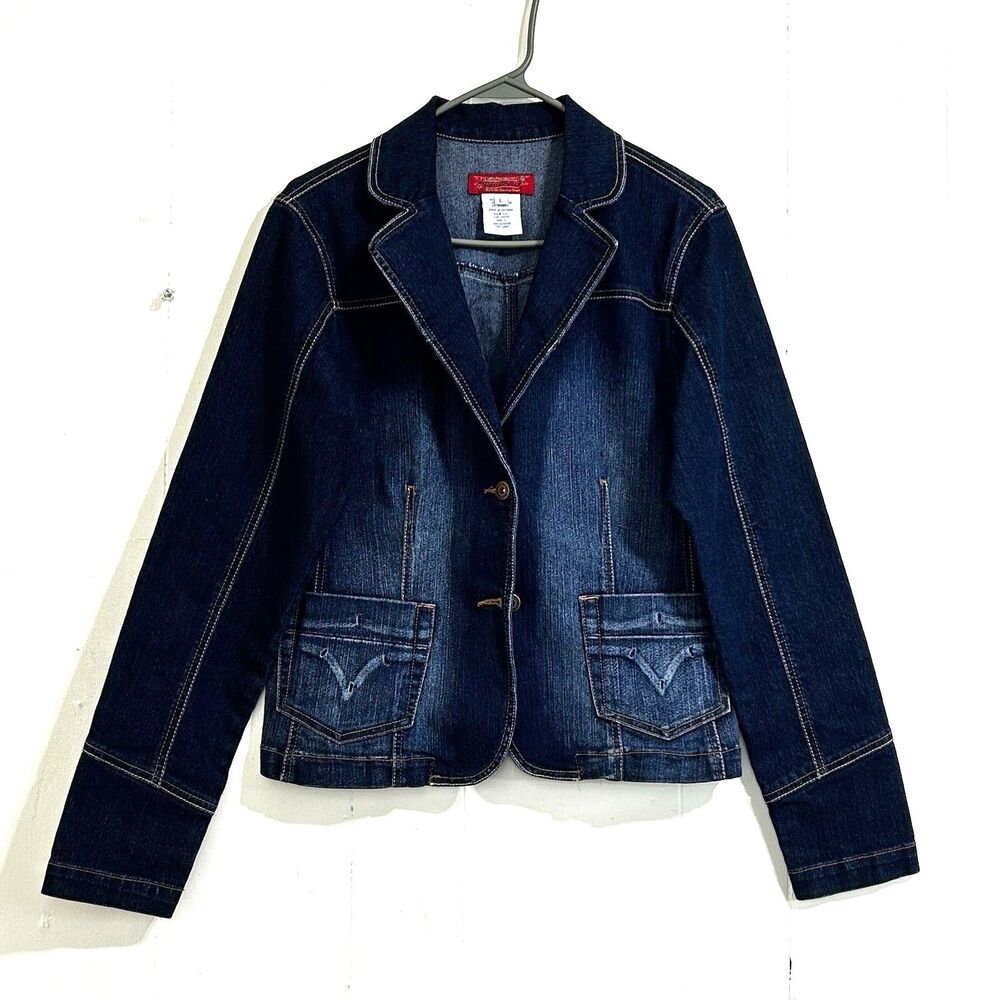 Paris Blues Women's Denim Jacket Size Large Blue Medium Pockets Long Sleeve Y2K.